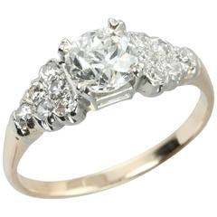 Vintage 1930s Cushion Cut 0.91 Carat Diamond Gold Engagement Ring