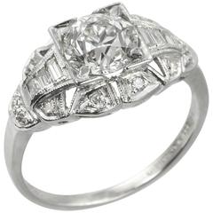 Art Deco 1.06 Carat Old European Cut Diamond Platinum Engagement Ring 8