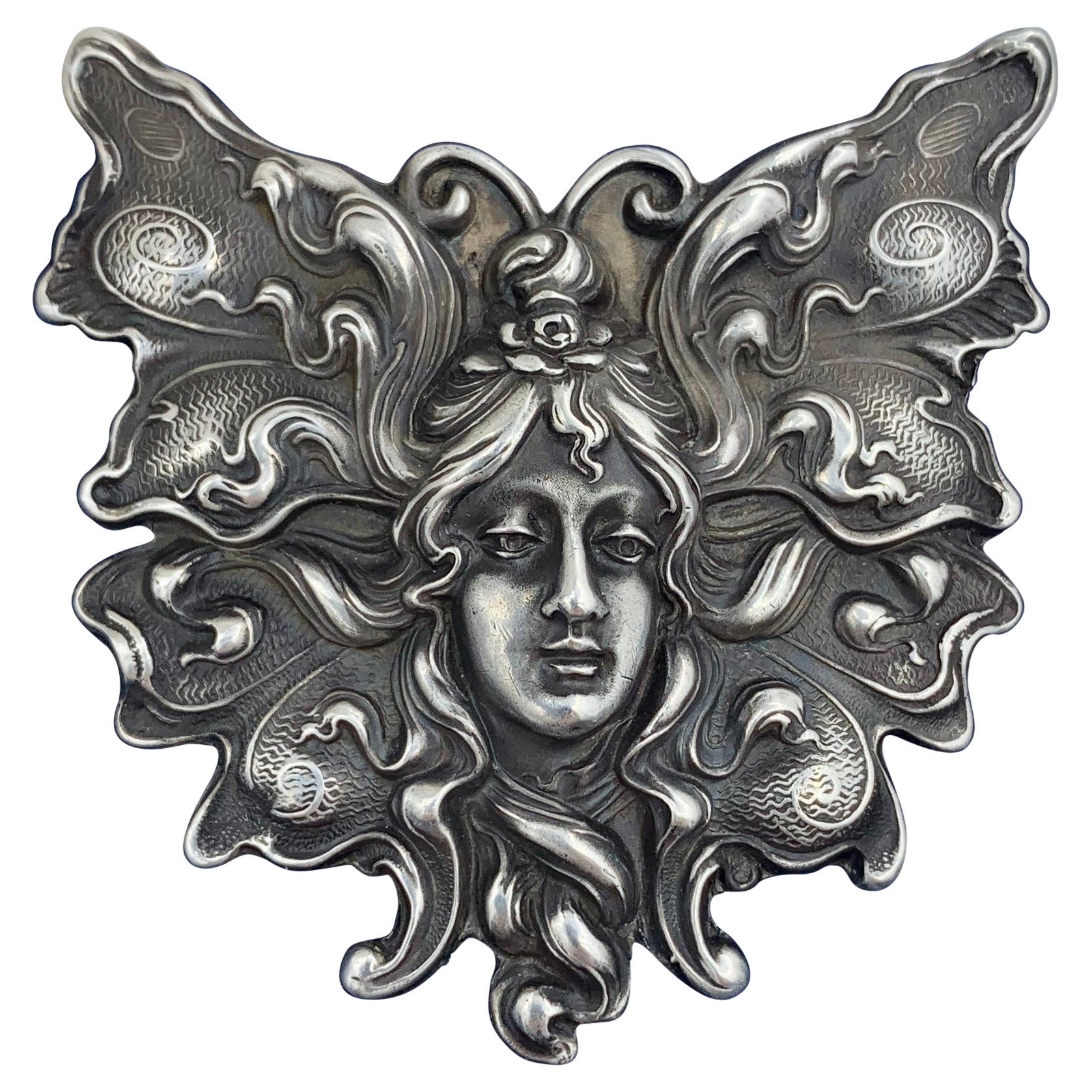 Butterfly Fairy Maiden Brooch Rare Art Nouveau Unger Brothers Sterling Silver