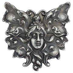 Broche jeune fille en forme de papillon en argent sterling Art Nouveau rare d'Unger Brothers
