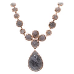 Estate Multi Shape Labradorite and Diamond Dangle Necklace in 14k Rose Gold