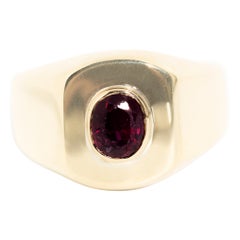 Oval Deep Red Ruby Vintage Domed Signet Ring in 18 Carat Yellow Gold