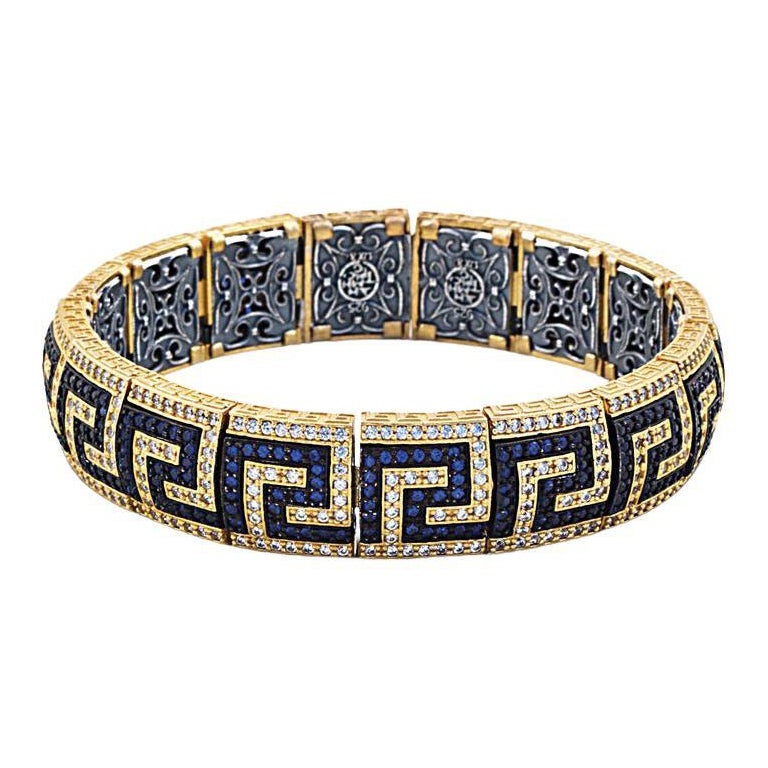Greca Pave Bangle Bracelet with Zircon, Dimitrios Exclusive B383 For Sale