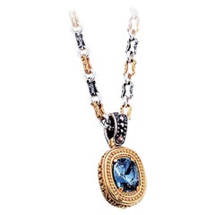Reversible Pendant with Crystal, Gemstone & Tricolor Chain, M69