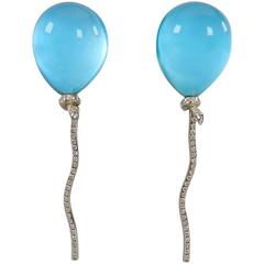 Vintage Vhernier Rock Crystal Diamond Gold Abalone Balloon Earrings