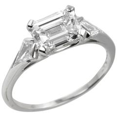1950s Emerald Cut 1.32 Carat Diamond Platinum Engagement Ring