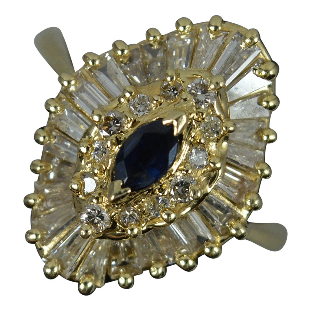 14 Carat Gold Sapphire and 1.36ct Diamond Ballerina Cluster Ring