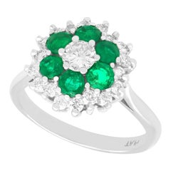 Vintage Diamond and 1.10 Carat Emerald 18k White Gold Dress Ring