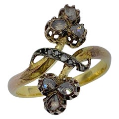 Russian Art Nouveau Rose Cut Diamond Ring Flower Clover 14 Karat Gold