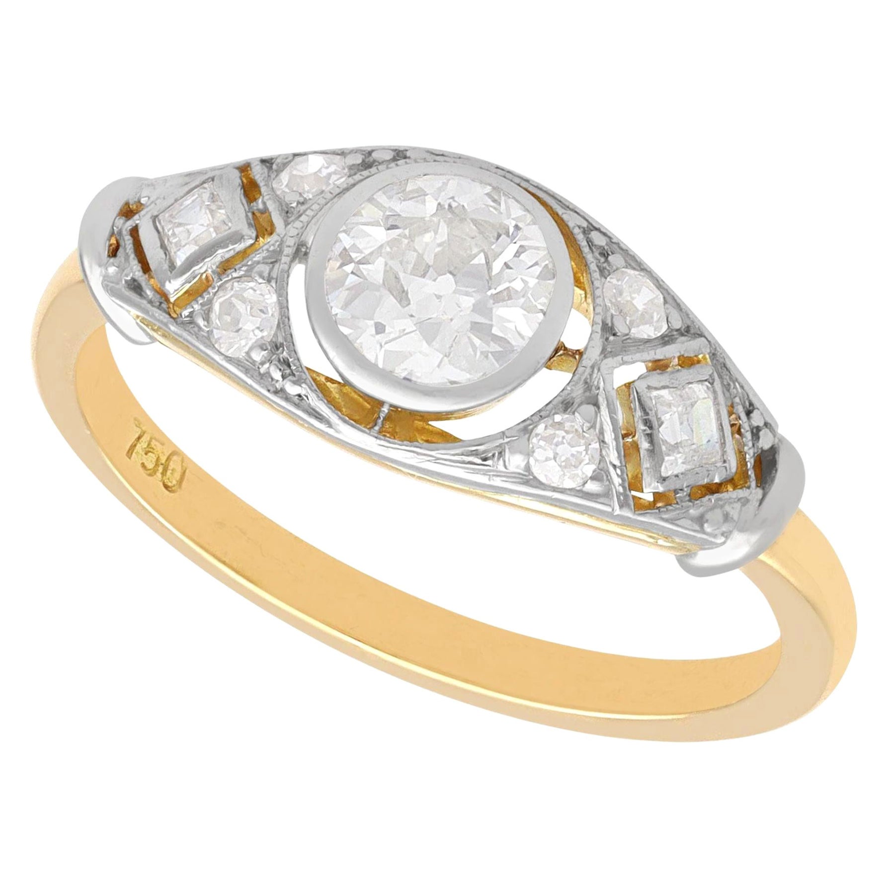 Antique 0.83 Carat Diamond and 18k Yellow Gold Solitaire Ring, Circa 1920s For Sale