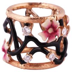 Enamel Diamond Gold Ring