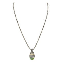 David Yurman Diamond Chrysoprase 18 Karat Gold Silver Enhancer Pendant Necklace