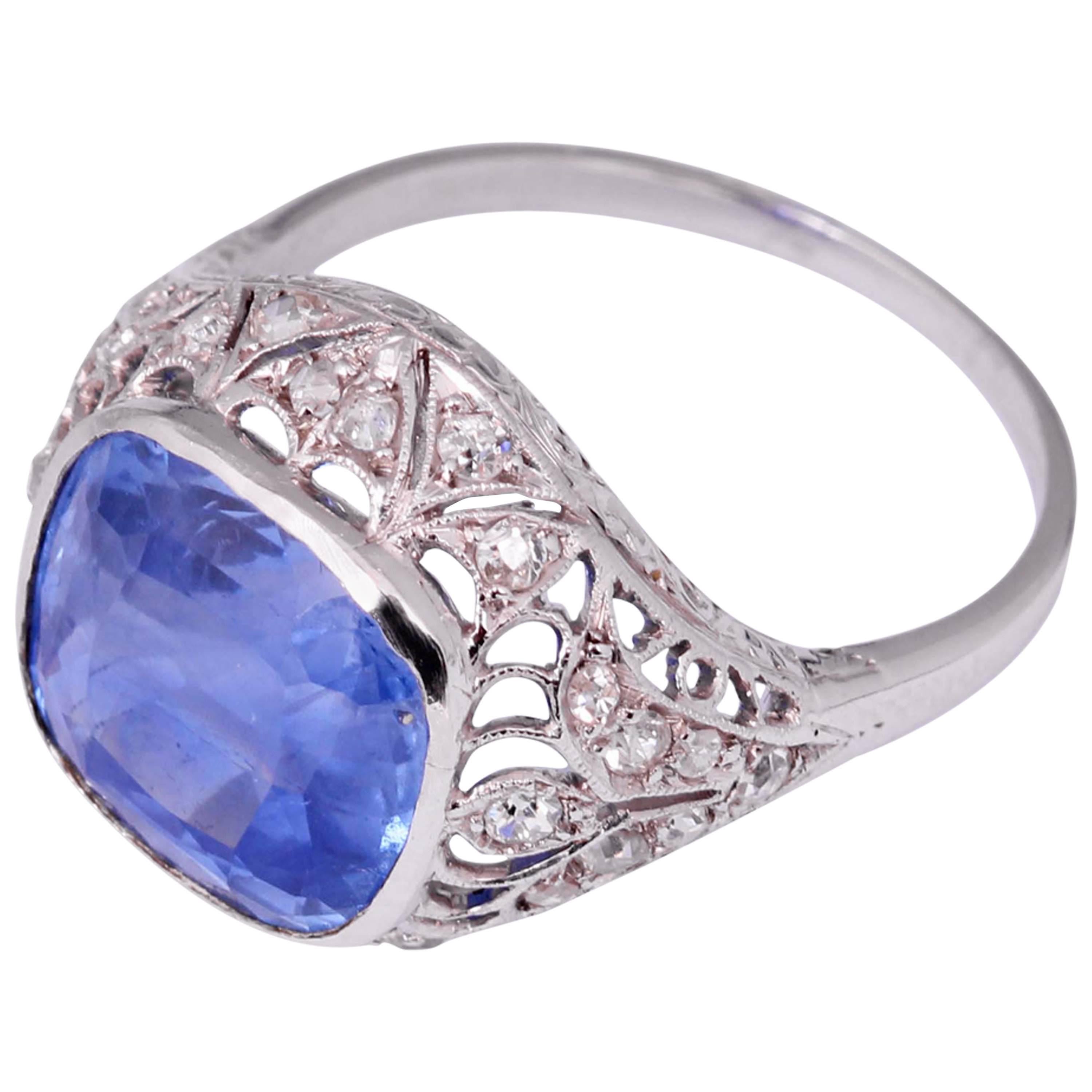 Sri Lanka Sapphire Diamond Platinum Ring  For Sale