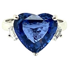 5.04 Carat Heart-Shape Vivid Blue Ceylon Sapphire and White Diamond Ring