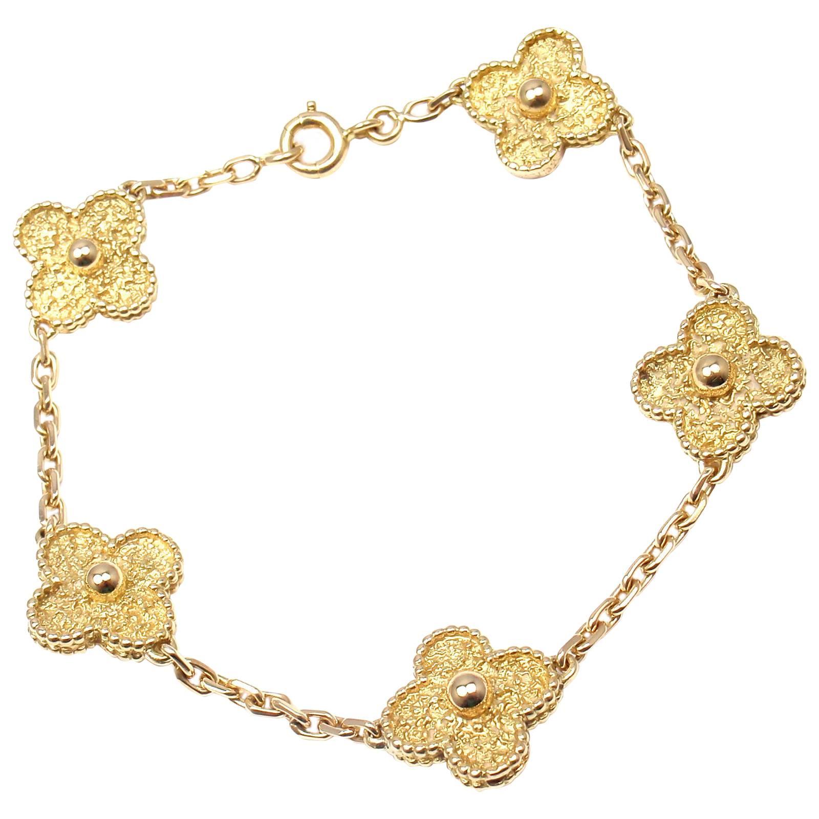 Van Cleef & Arpels Vintage Alhambra Five Motif Gold Link Bracelet
