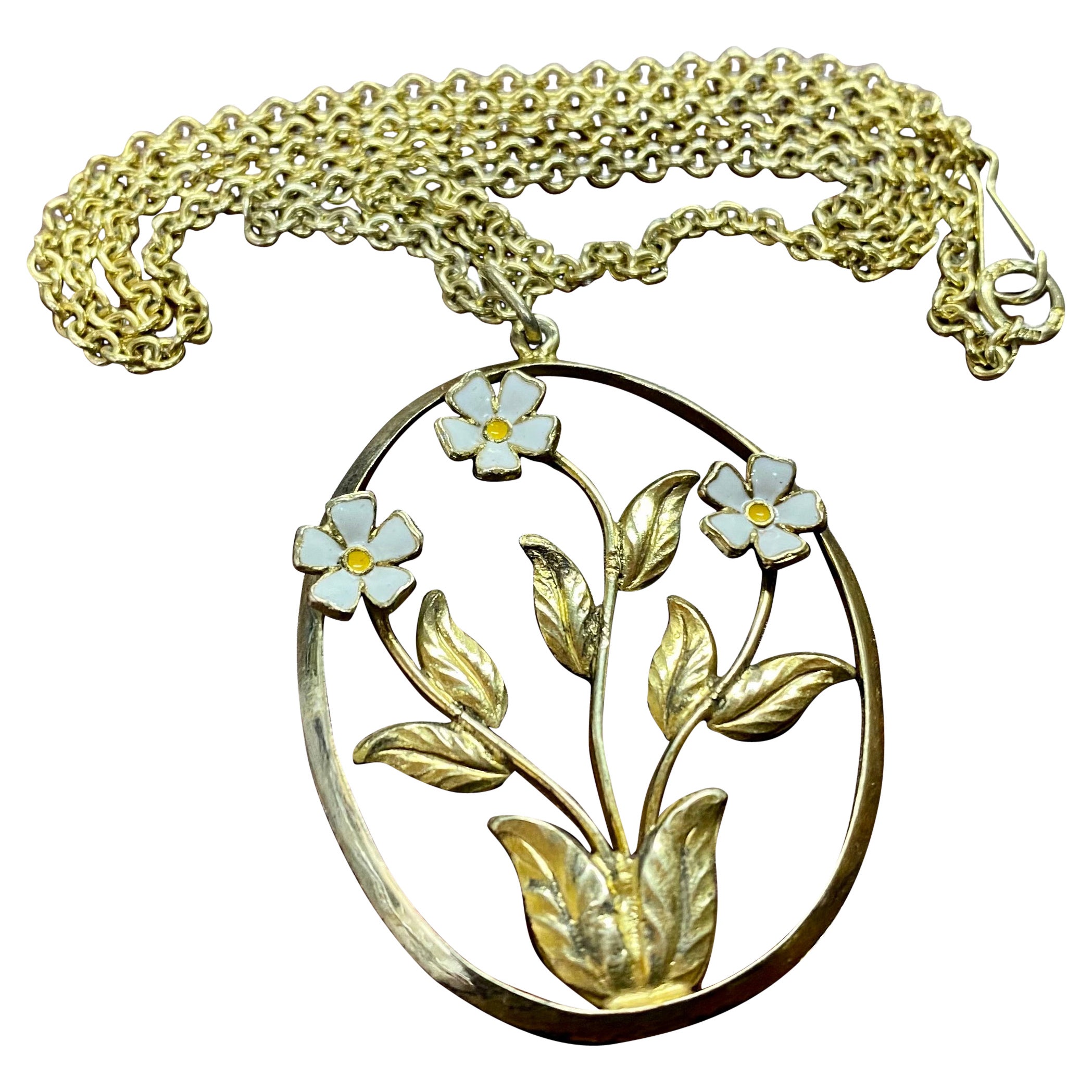 Flowers Necklace Silver Finland 1948 Flowers Enameled For Sale