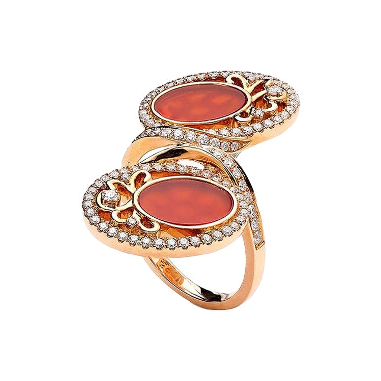 Diamond Cornelians Pink Gold Ring For Sale