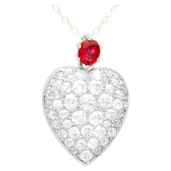 Antique Ruby and 3.16 Carat Diamond 12k Rose Gold Heart Pendant