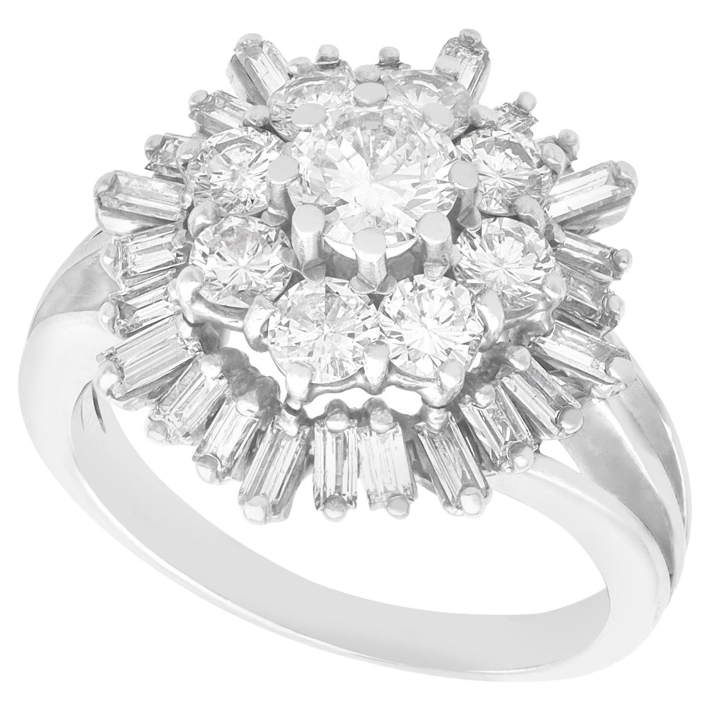 Vintage 3.56 Carat Diamond and White Gold Cluster Ring, circa 1960 For Sale