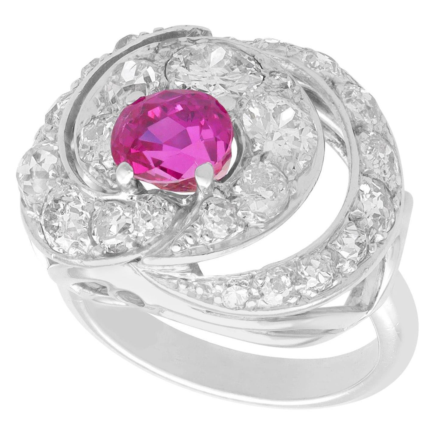 1,22 Karat rosa Saphir und 2,73 Karat Diamantring im Angebot