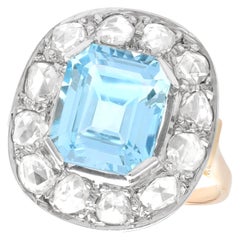 Vintage 3.81 Carat Aquamarine and 1.56 Carat Diamond Engagement Ring, circa 1935