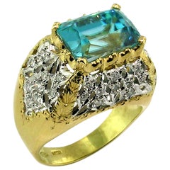 Cynthia Scott 8.69ct Cambodian Blue Zircon in 18kt Diamond Ring, Made in Italy
