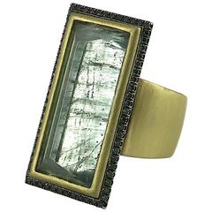 Green Crystal Beryl Green Diamond Organic Silver and Gold Ring