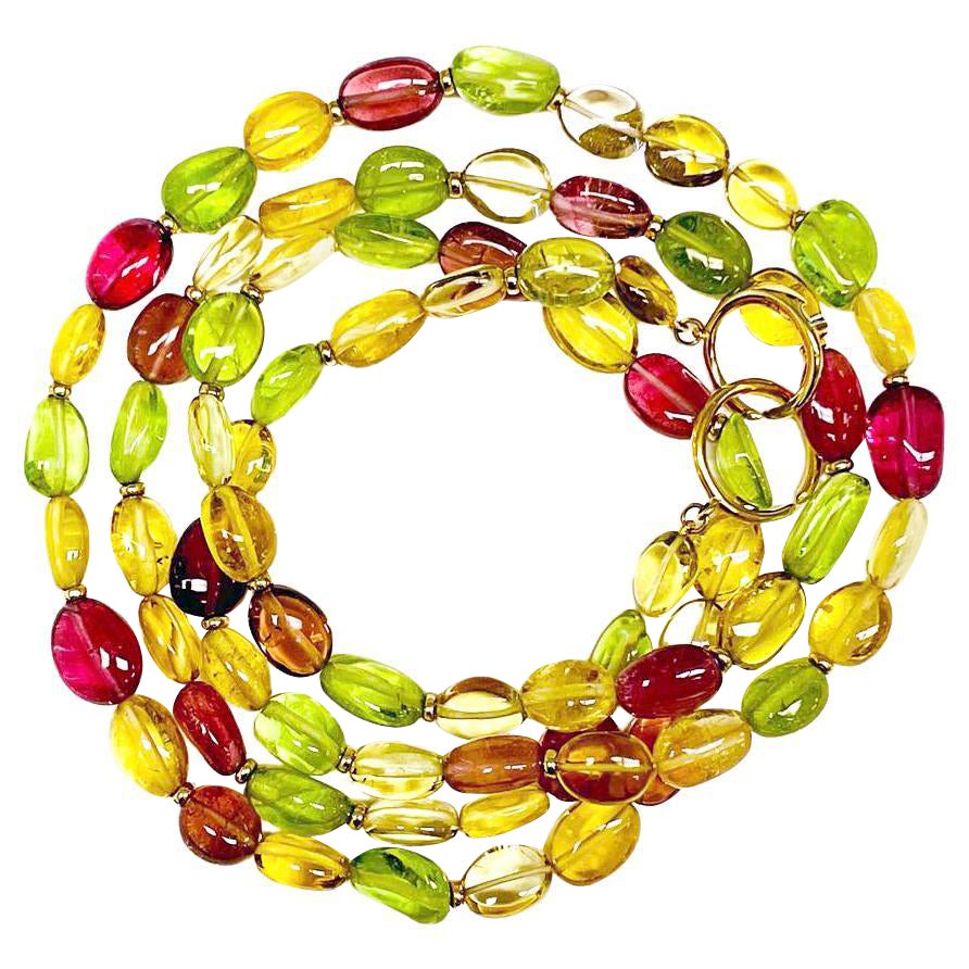 Collar de Cuentas de Oro Syna de Rubelita, Berilo Amarillo y Peridoto