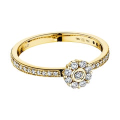 18 Karat Diamond Flower Yellow Gold Ring with Vs Gh Diamonds