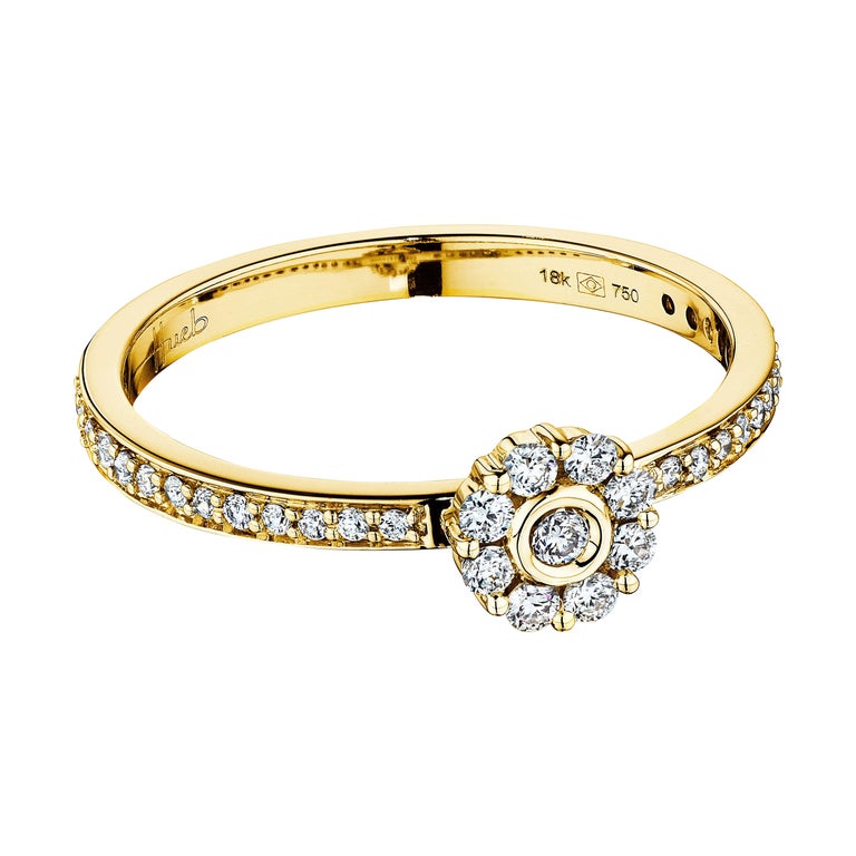 18 Karat Diamond Flower Yellow Gold Ring with Vs Gh Diamonds For Sale ...