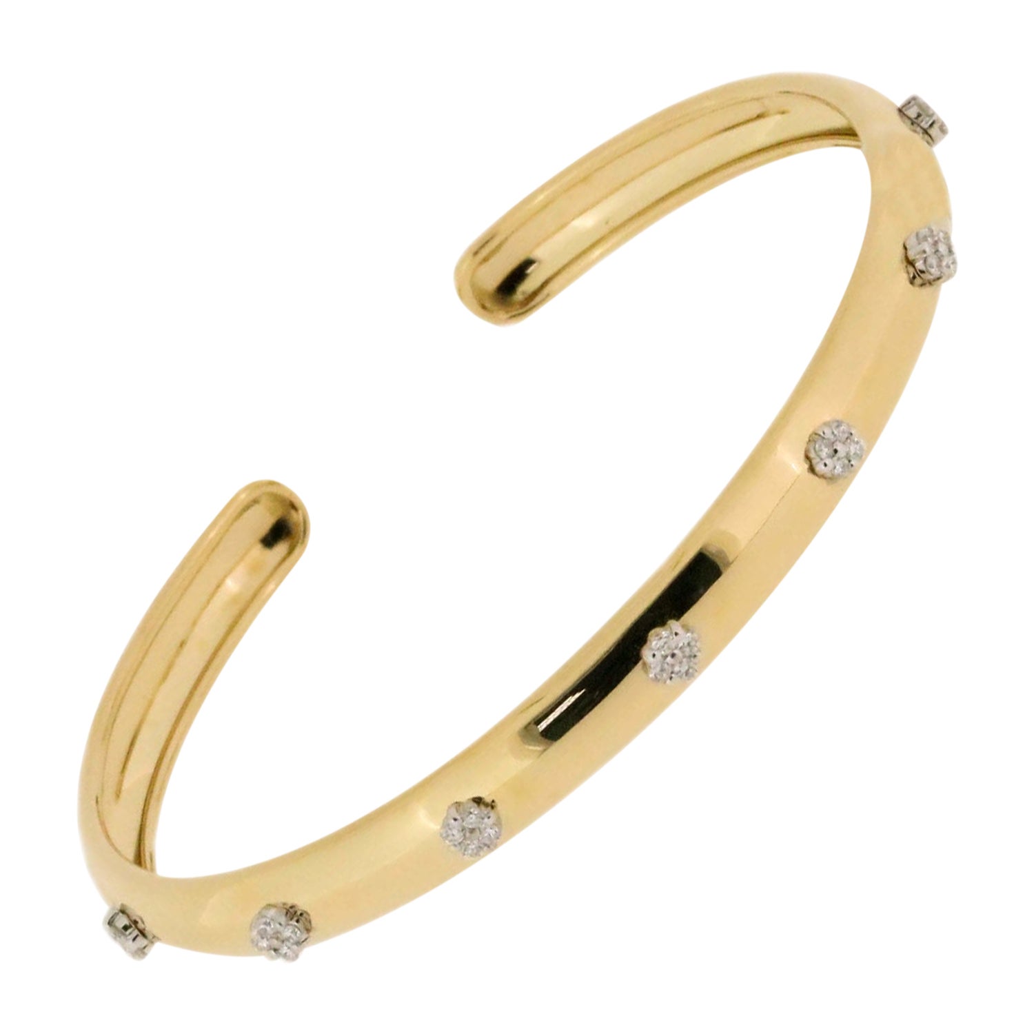 18K White and Yellow Gold Artisan Diamond Bangle Bracelet in Florentine  Finish For Sale at 1stDibs