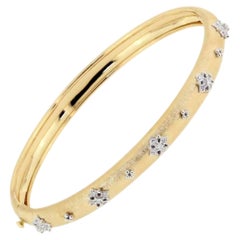 18K White & Yellow Gold Artisan Diamond Bangle Bracelet in Florentine Finish