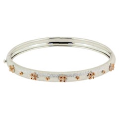 18K White & Rose Gold Artisan Diamond Bangle Bracelet in Florentine Finish