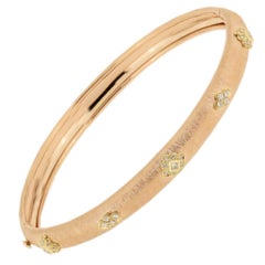 18K Yellow & Rose Gold Artisan Diamond Bangle Bracelet in Florentine Finish