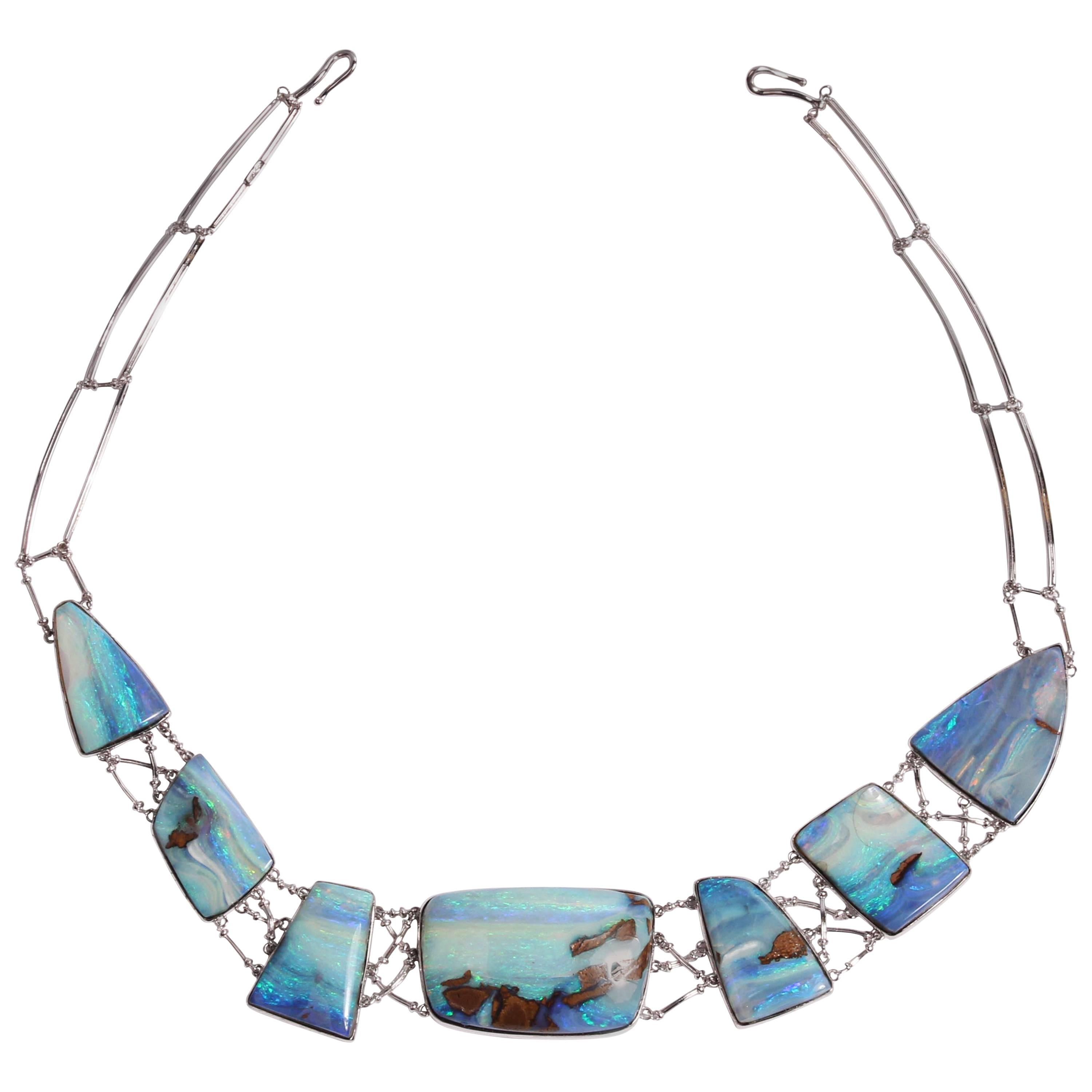 Boulder Opal Gold Necklace For Sale