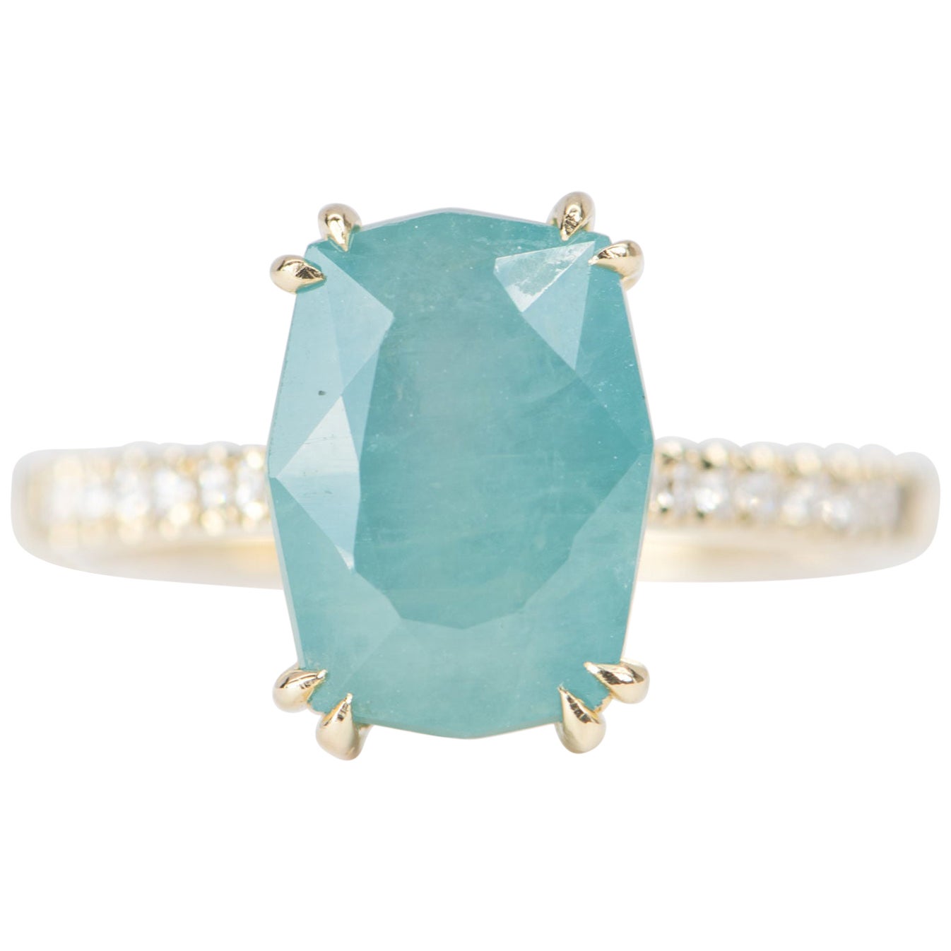 Blue Green Grandidierite 14K Yellow Gold Engagement Ring Diamond Pave Band R6164