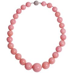 Andean Pink Opal Necklace Finished with Diamond Gold Clasp 