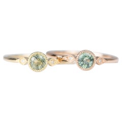 Golden Green Montana Sapphire with Kite Diamond Sides 14K Gold Engagement Ring