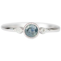 Teal Blue Montana Sapphire Kite Diamond Sides 14K White Gold Engagement Ring