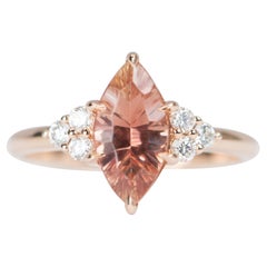 1.4ct Red Orange Oregon Sunstone Diamond Trio 14K Rose Gold Engagement Ring