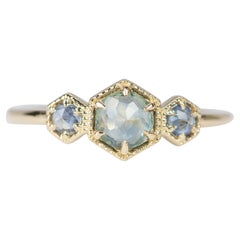 Rose Cut Montana Sapphire Three-Stone Engagement Ring 14K Yellow Gold R6171