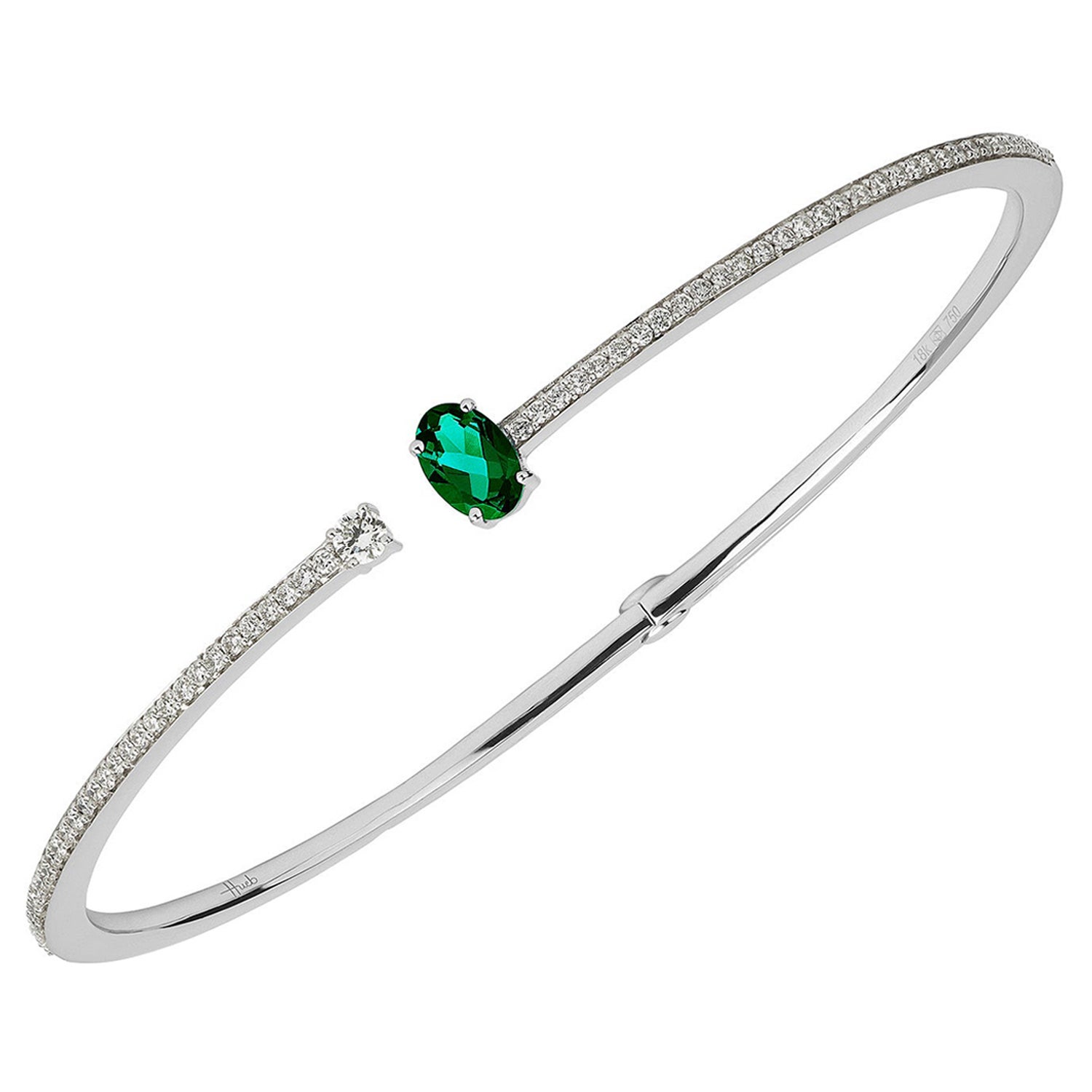 18 Karat Spectrum White Gold Bracelet/Bangle with Vs Gh Diamonds and Green