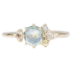 1.2ct Rose Cut Montana Sapphire Diamond Cluster 14K Gold Engagement Ring R6179