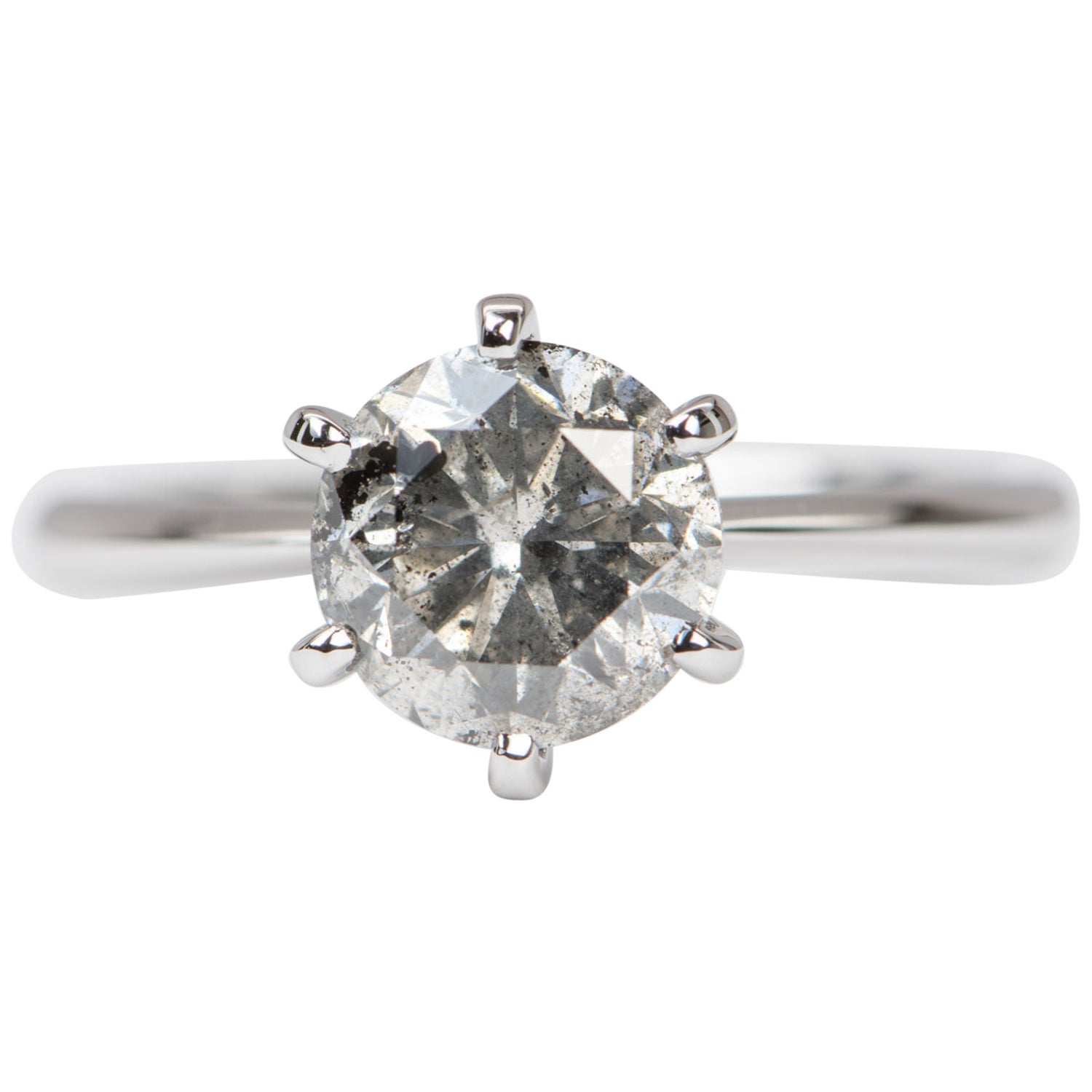 2.34ct Salt and Pepper Diamond Solitaire 14K White Gold Engagement Ring  R6187 For Sale at 1stDibs