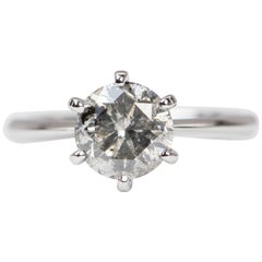 2.34ct Salt and Pepper Diamond Solitaire 14K White Gold Engagement Ring R6187