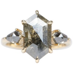 3.33ct Hexagon Salt and Pepper Diamond Kite-Shape Sides 14K Gold Engagement Ring