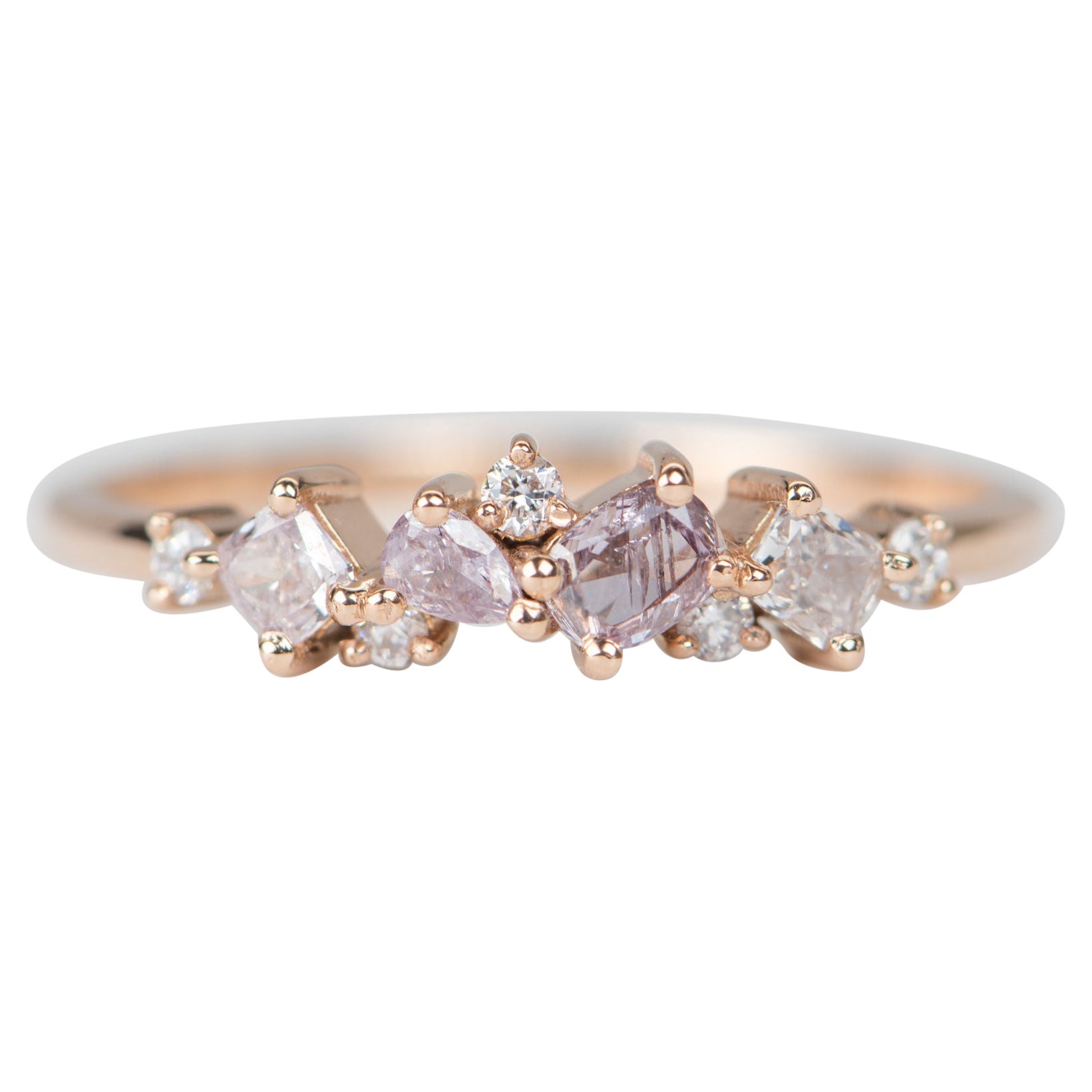 Natural Pink Diamond Cluster 14K Rose Gold Wedding Band R6174