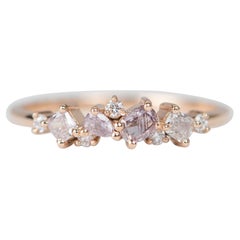 Natural Pink Diamond Cluster 14K Rose Gold Wedding Band R6174