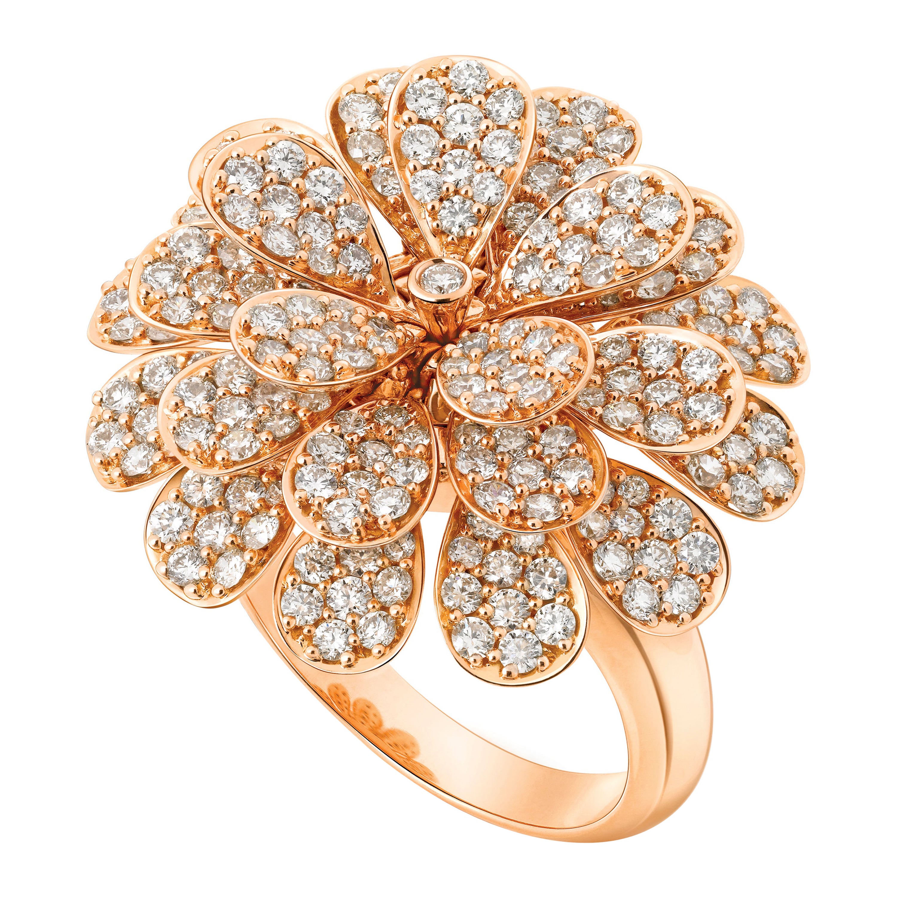 18 Karat Secret Garden Pink Gold Ring with Vs Gh Diamonds For Sale
