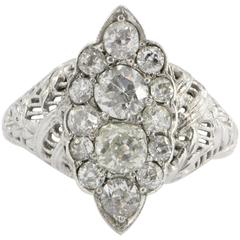 1920s Navette Old Mine Diamond Gold Ring